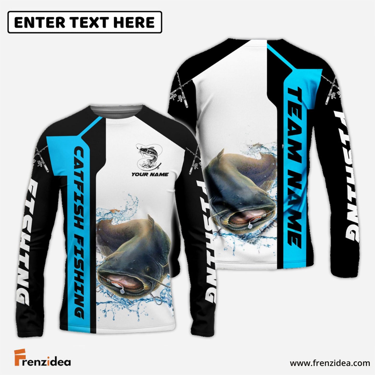 Frenzidea Catfish Fishing Blue Line Sport Custom Name & Team Name 3D Shirts