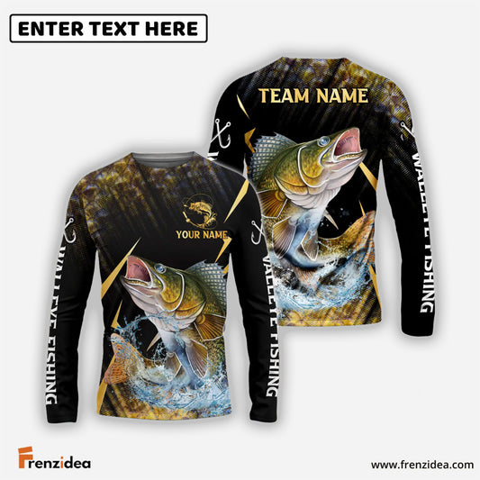 Frenzidea Walleye Fishing Golden With Skinfish Pattern Custom Name & Team Name 3D Shirts