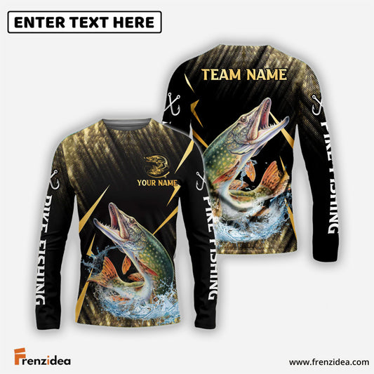 Frenzidea Pike Fishing Golden With Skinfish Pattern Custom Name & Team Name 3D Shirts