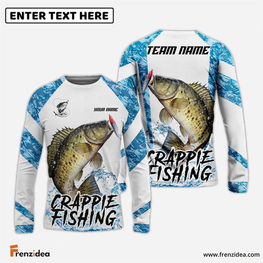 Frenzidea Crappie Fishing Blue Camo White Pattern Sport Custom Name & Team Name 3D Shirts
