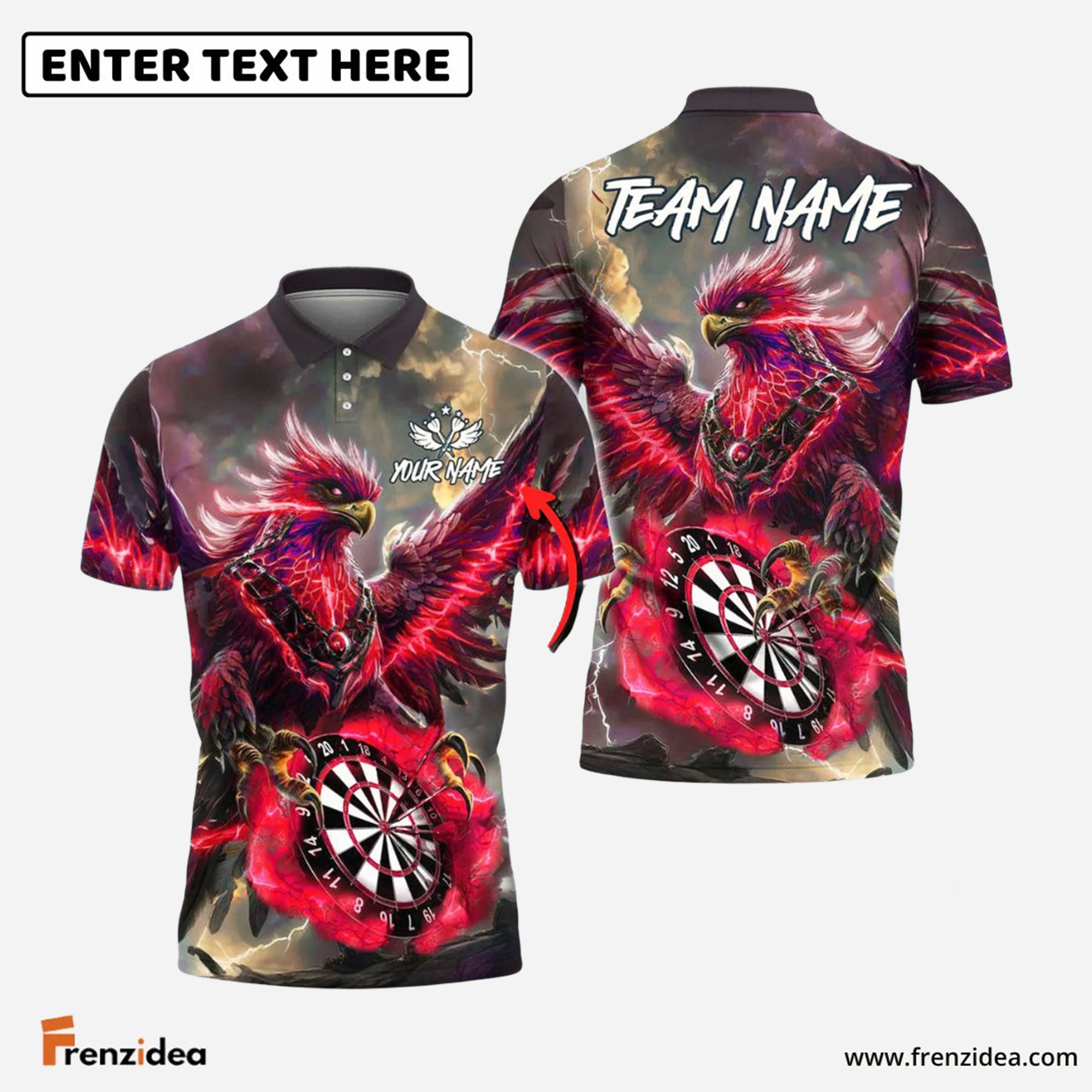 Frenzidea Darts Phoenix Thunder Lightning Personalized Name, Team Name Shirt (4 Colors)