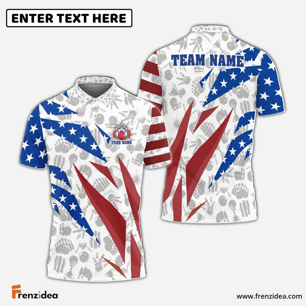 Frenzidea Bowling And Pins Flag Broken Customized Name, Team Name 3D Shirt