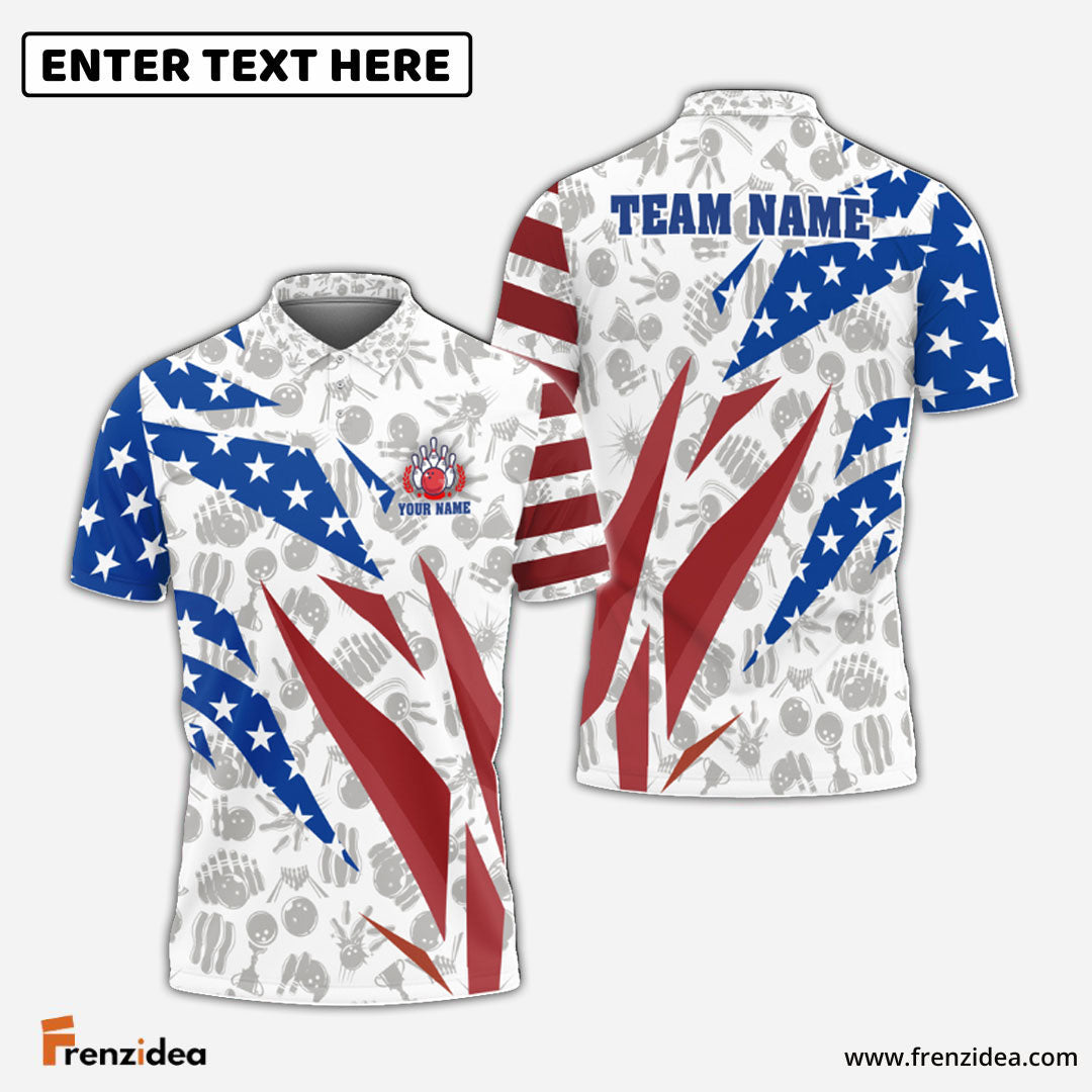 Frenzidea Bowling And Pins Flag Broken Customized Name, Team Name 3D Shirt