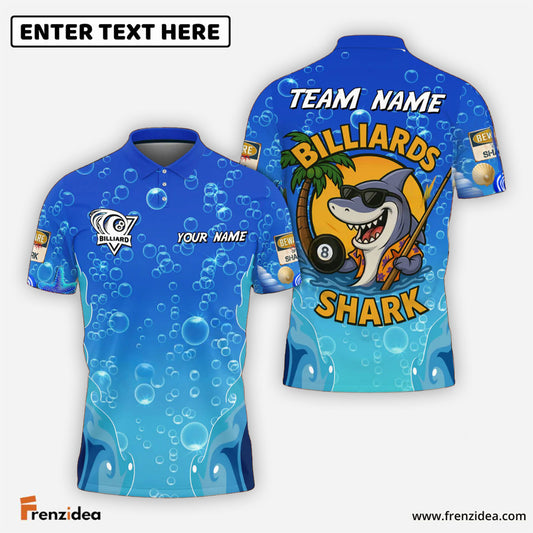Frenzidea Billiards Ball 8 Funny Cartoon Shark, Bubble Design Personalized Name Shirt (4 Colors)