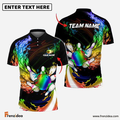 Frenzidea Personalized Name Water Fire Rainbow Bowling And Pins 3D Shirt