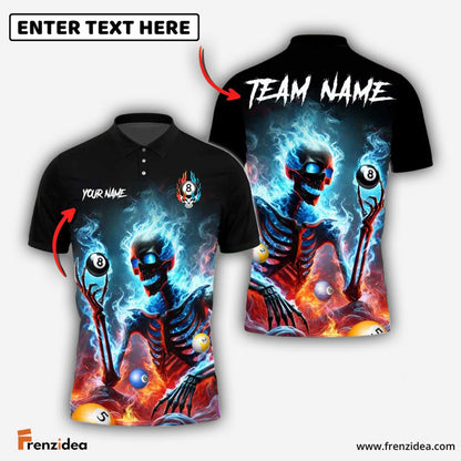 Frenzidea Billiards Ball 8 Skeleton On Fire Personalized Name Shirt (4 Colors)