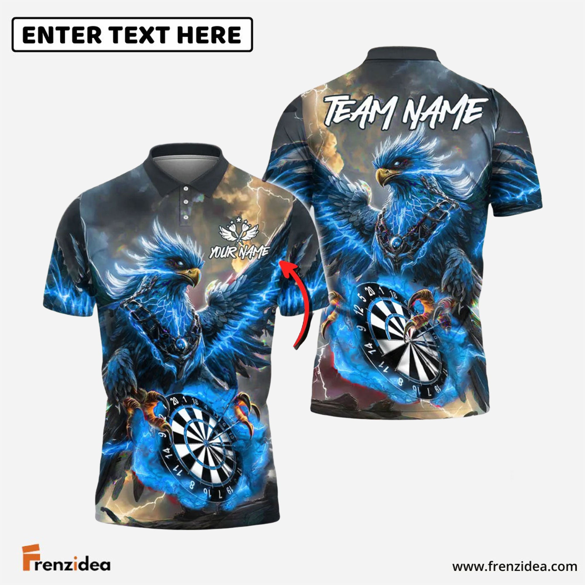 Frenzidea Darts Phoenix Thunder Lightning Personalized Name, Team Name Shirt (4 Colors)