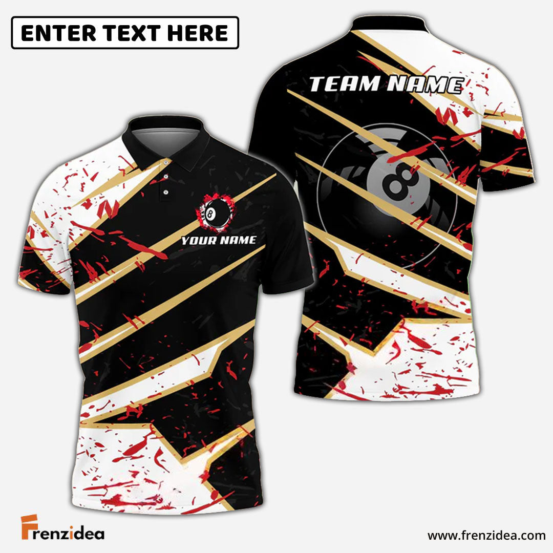 Frenzidea Billiards Ball 8 Black White Stain Personalized Name, Team Name Unisex Shirt (4 Colors)