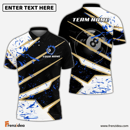 Frenzidea Billiards Ball 8 Black White Stain Personalized Name, Team Name Unisex Shirt (4 Colors)