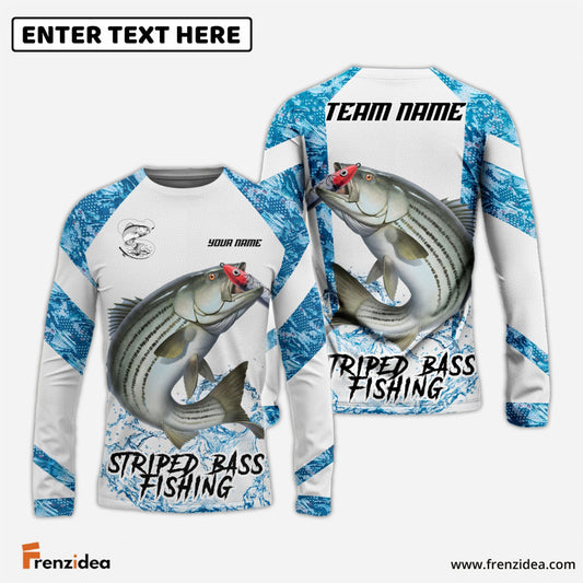 Frenzidea Striped Bass Fishing Blue Camo White Pattern Sport Custom Name & Team Name 3D Shirts