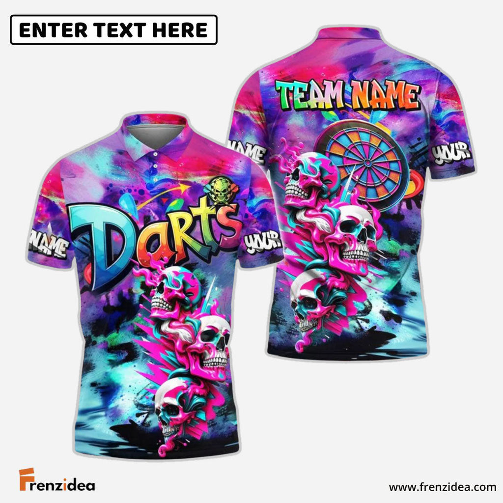 Frenzidea Darts Skull Neon Graffiti Personalized Name, Team Name Shirt