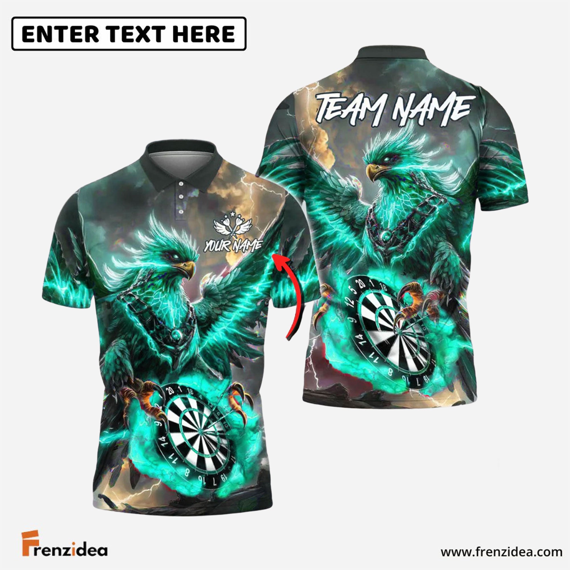 Frenzidea Darts Phoenix Thunder Lightning Personalized Name, Team Name Shirt (4 Colors)