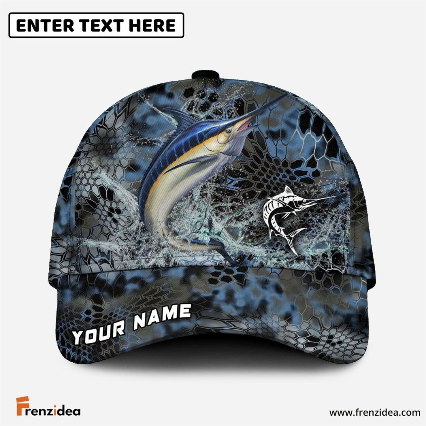 Frenzidea Marlin Fishing Blue Kryptek Camo Personalized Cap