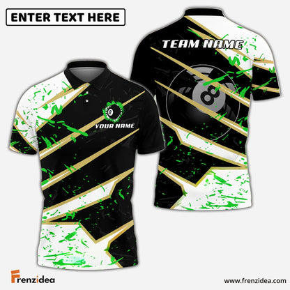 Frenzidea Billiards Ball 8 Black White Stain Personalized Name, Team Name Unisex Shirt (4 Colors)