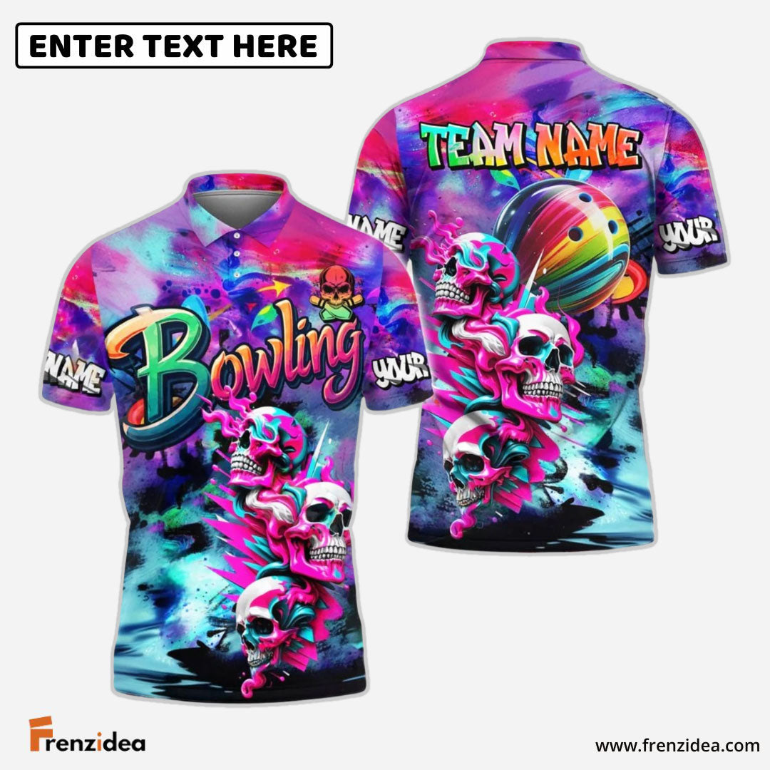 Frenzidea Bowling Skull Neon Graffiti Personalized Shirt