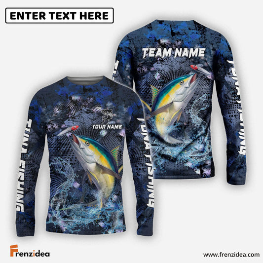 Frenzidea Tuna Fishing Dark Blue Camouflage Custom Name & Team Name 3D Shirts