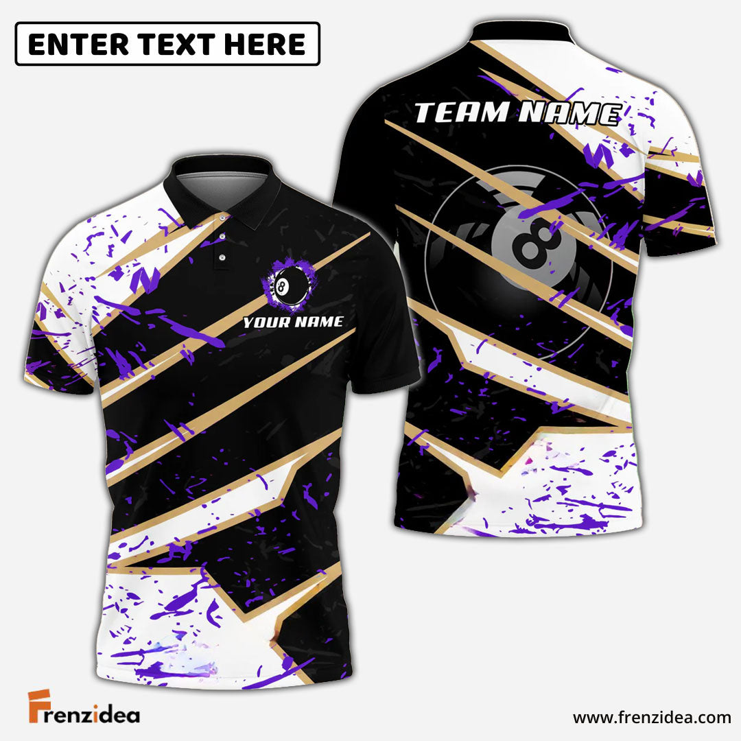 Frenzidea Billiards Ball 8 Black White Stain Personalized Name, Team Name Unisex Shirt (4 Colors)