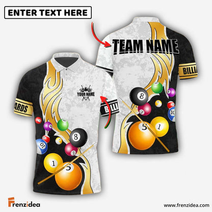 Frenzidea Billiards Ball 8 Metallic Flame Pattern Personalized Name Shirt (4 Colors)