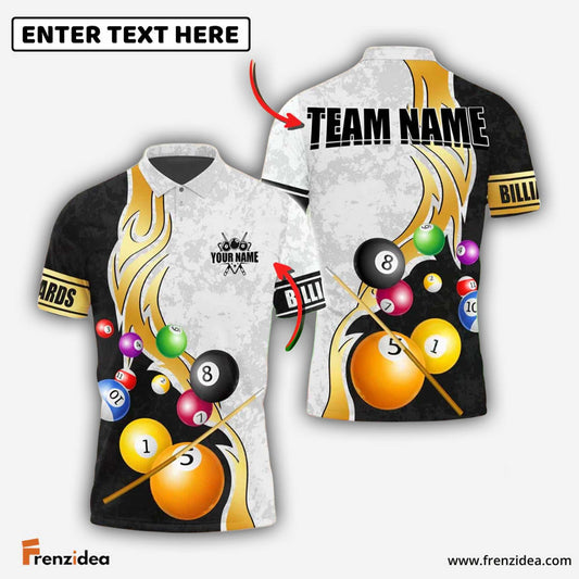 Frenzidea Billiards Ball 8 Metallic Flame Pattern Personalized Name Shirt (4 Colors)