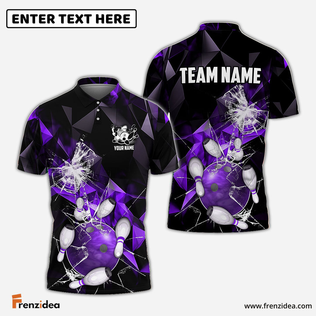 Frenzidea Bowling And Pins Broken Glass Customized Name 3D Shirt ( 6 Colors)