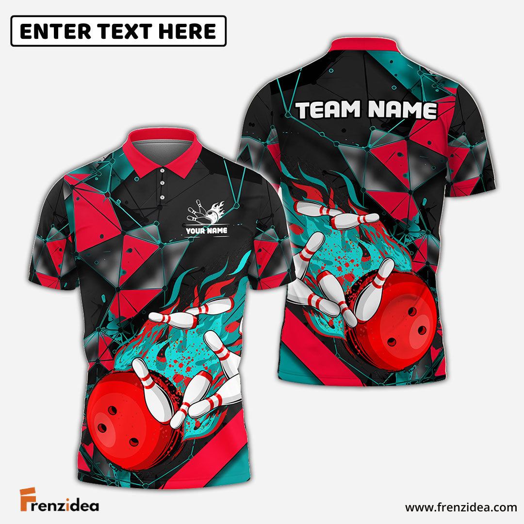 Frenzidea Bowling And Pins Colorful Flame Throw Customized Name 3D Shirt (4 Colors)