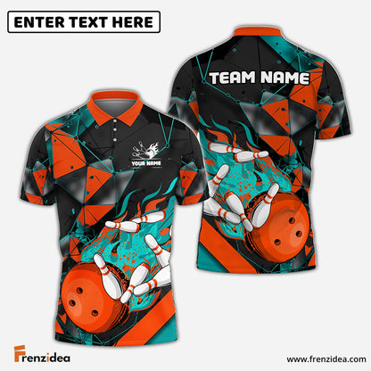 Frenzidea Bowling And Pins Colorful Flame Throw Customized Name 3D Shirt (4 Colors)