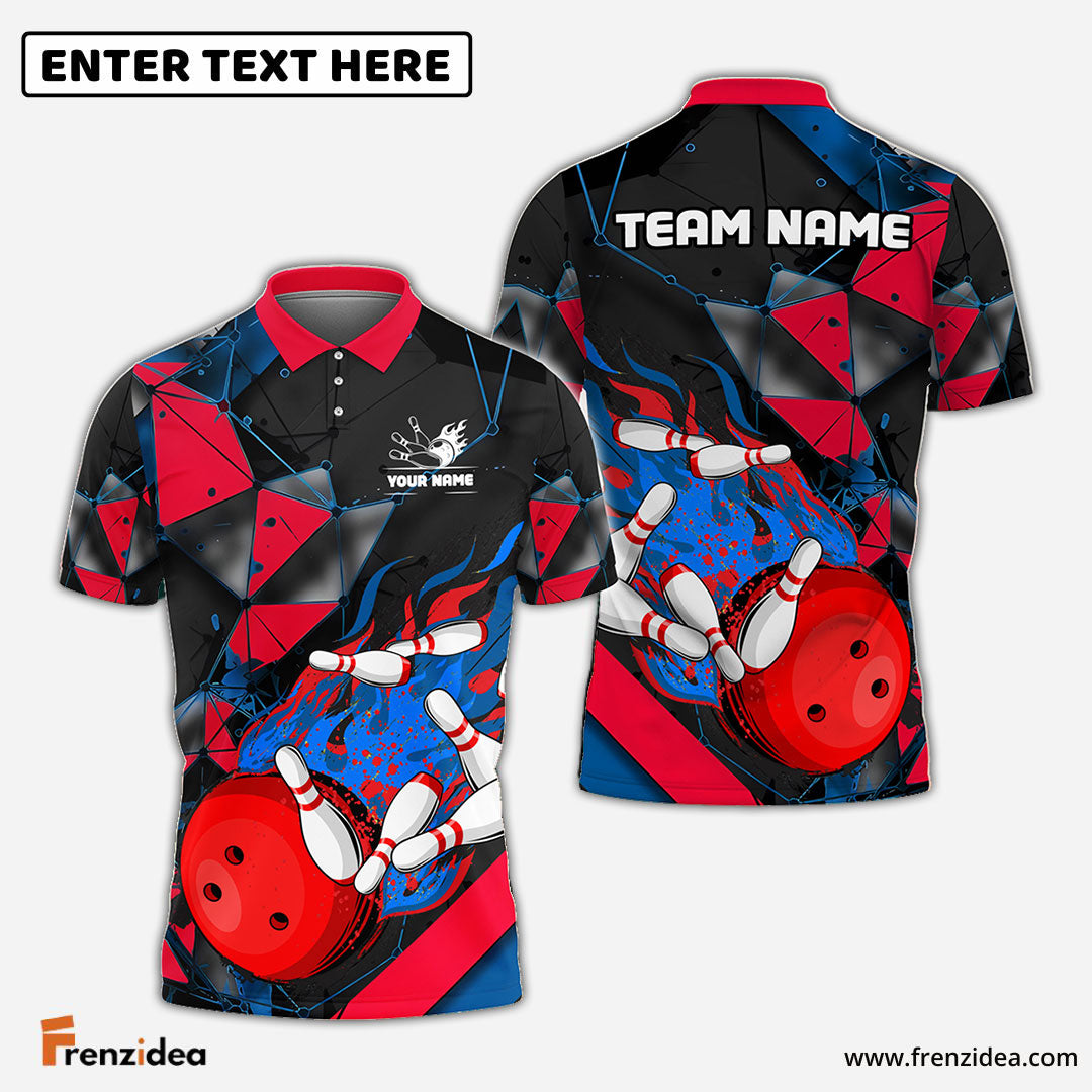 Frenzidea Bowling And Pins Colorful Flame Throw Customized Name 3D Shirt (4 Colors)