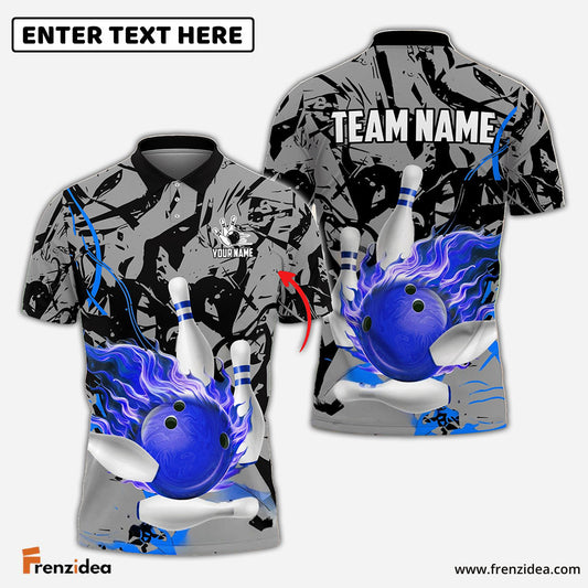 Frenzidea Bowling And Pins Bloody Flaming Strike Customized Name 3D Shirt (4 Colors)