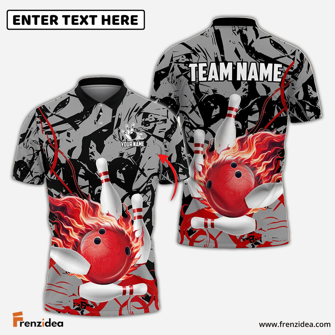 Frenzidea Bowling And Pins Bloody Flaming Strike Customized Name 3D Shirt (4 Colors)