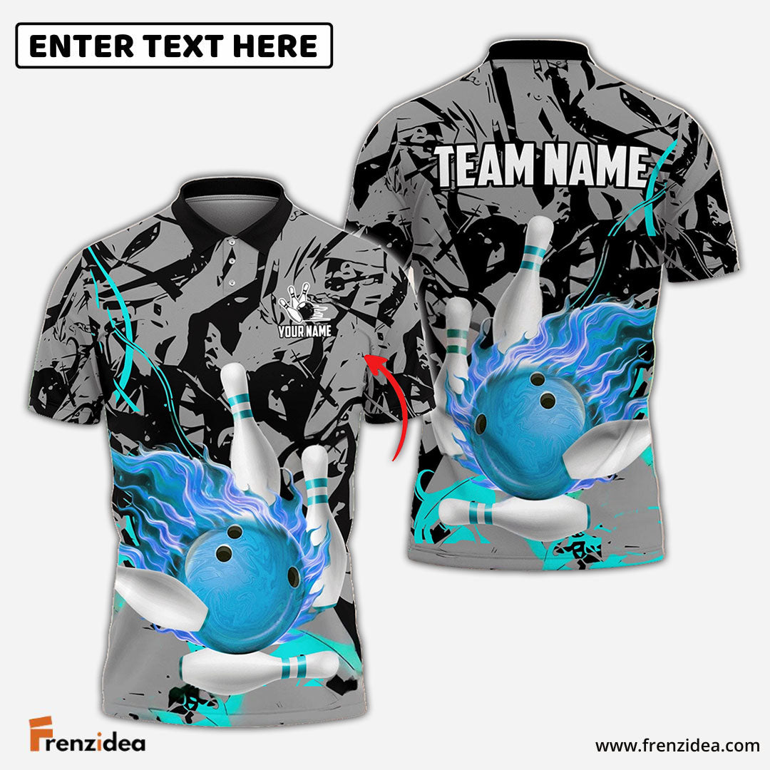 Frenzidea Bowling And Pins Bloody Flaming Strike Customized Name 3D Shirt (4 Colors)
