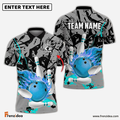 Frenzidea Bowling And Pins Bloody Flaming Strike Customized Name 3D Shirt (4 Colors)