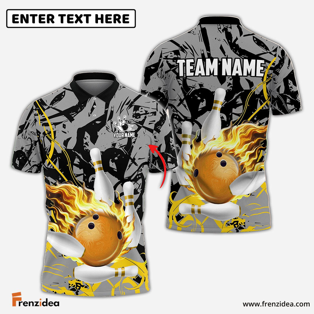 Frenzidea Bowling And Pins Bloody Flaming Strike Customized Name 3D Shirt (4 Colors)