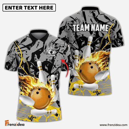 Frenzidea Bowling And Pins Bloody Flaming Strike Customized Name 3D Shirt (4 Colors)