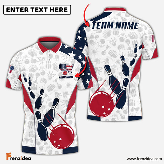 Frenzidea Bowling And Pins American Flag Customized Name, Team Name 3D Shirt (4 Options)