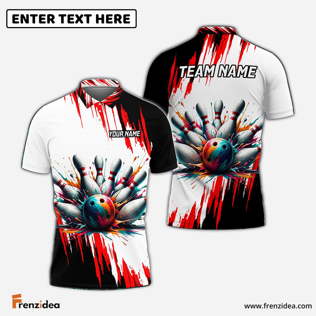 Frenzidea Bowling And Pins Black Red Customized Name 3D Shirt