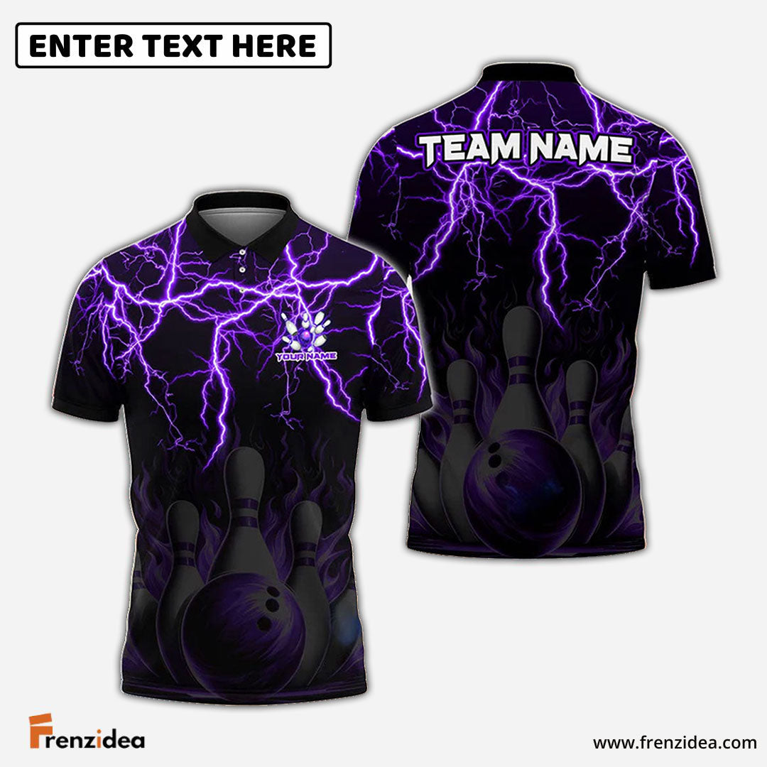 Frenzidea Bowling And Pins Thunder Storm Pattern Customized Name 3D Shirt (4 Colors)