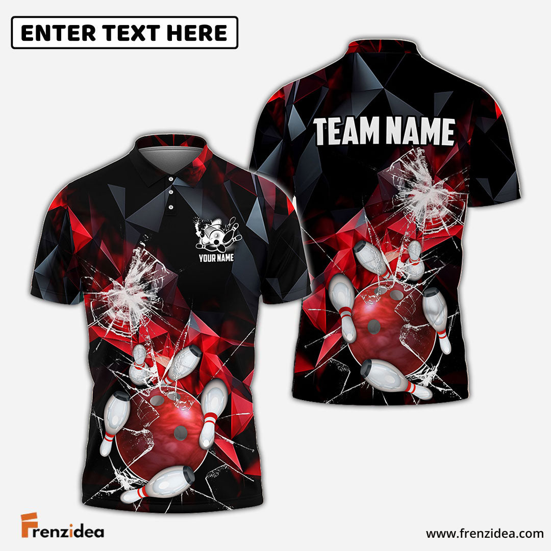 Frenzidea Bowling And Pins Broken Glass Customized Name 3D Shirt ( 6 Colors)