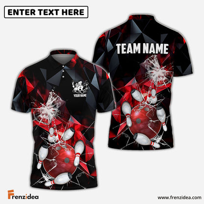 Frenzidea Bowling And Pins Broken Glass Customized Name 3D Shirt ( 6 Colors)
