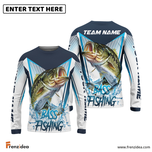 Frenzidea Bass Fishing White Blue Camo Sport Custom Name & Team Name 3D Shirts