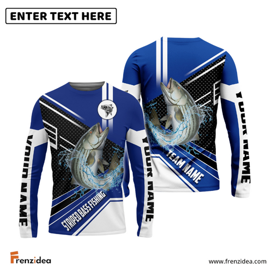 Frenzidea Striped Bass Fishing Blue White Sport Custom Name & Team Name 3D Shirts