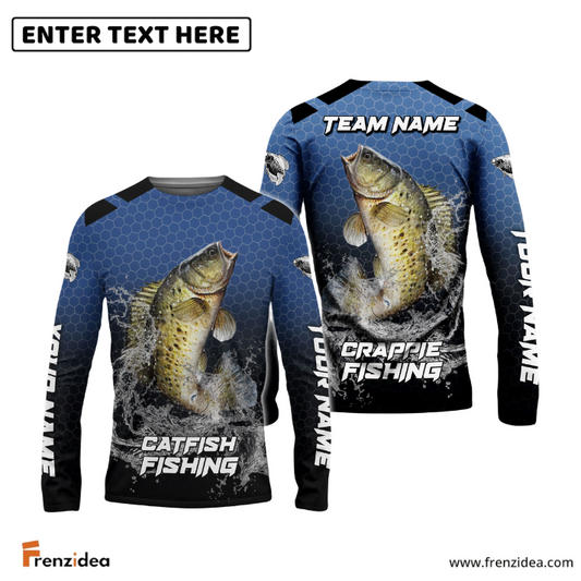 Frenzidea Crappie Fishing Navy Hexagon Sport Custom Name & Team Name 3D Shirts
