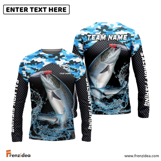 Frenzidea Salmon Fishing Blue Camo Sport Custom Name & Team Name 3D Shirts