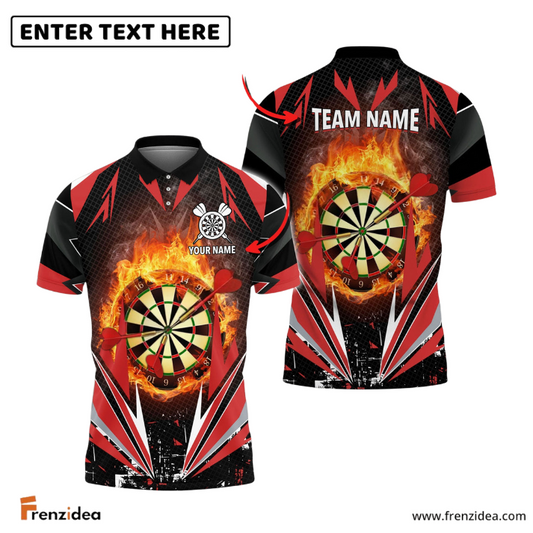 Frenzidea Darts Dartboard Flaming Personalized Name, Team Name 3D Shirt (4 Colors)