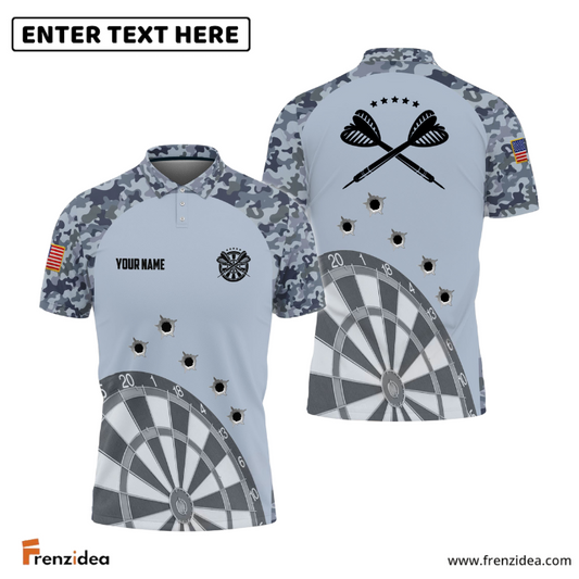 Frenzidea Darts Grey Camouflage Gun Holes Custom Polo Shirts