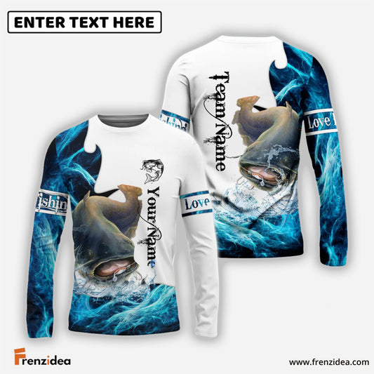 Frenzidea Customize Name, Team Name Catfish Fishing Water & White 3D Shirts