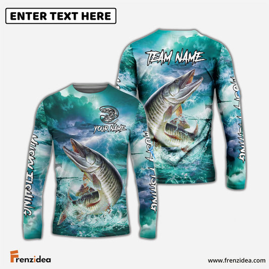 Frenzidea Musky Fishing Teal Thunderstorm Name & Team Name 3D Shirts