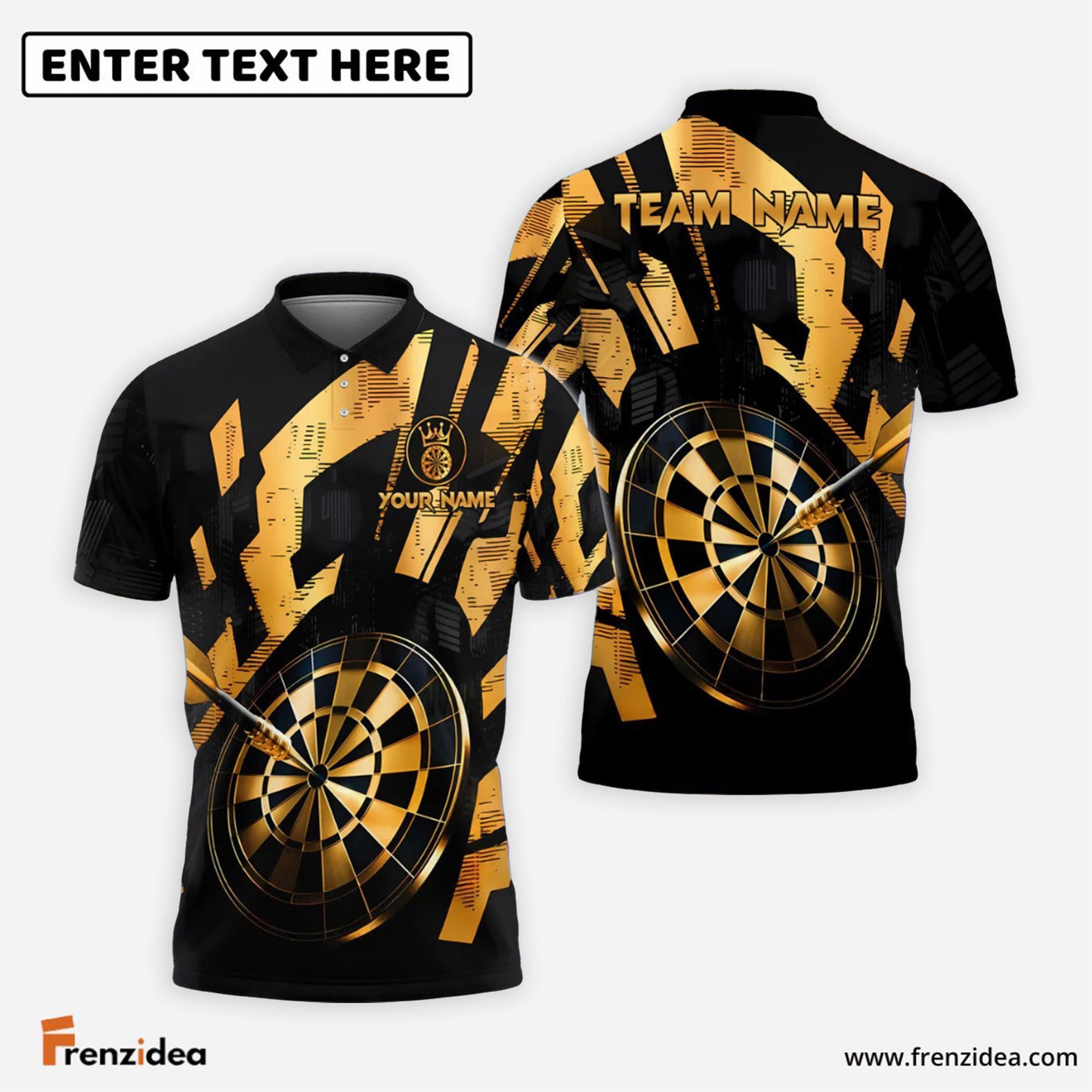 Frenzidea Darts Golden Precision Personalized Name, Team Name Shirt (6 Colors)