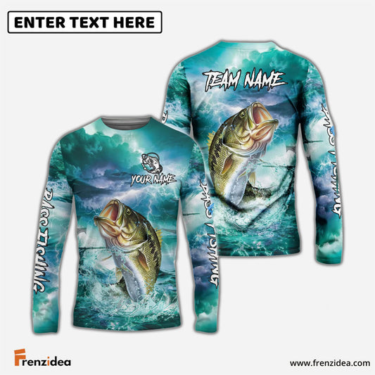 Frenzidea Bass Fishing Fishing Teal Thunderstorm Name & Team Name 3D Shirts