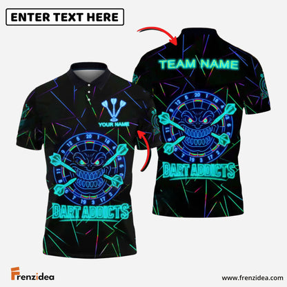 Frenzidea Darts Neon Dart Addicts Rage Style Personalized Name, Team Name Shirt (4 Colors)
