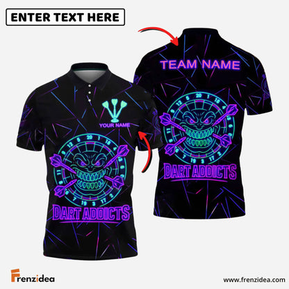 Frenzidea Darts Neon Dart Addicts Rage Style Personalized Name, Team Name Shirt (4 Colors)
